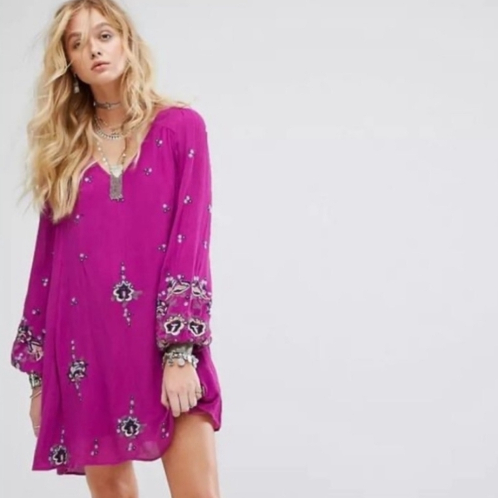 Free People Oxford Purple Embroidered Mini Dress